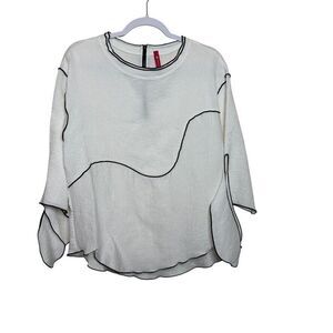 IC By Connie K Textured Tie Sleeve Zip Blouse Top Womens L White Black Lagenlook